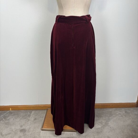 Vintage 70s John Meyer Burgundy Velvet Maxi Skirt Sz 14 Gothic Dark Romantic - Picture 6 of 8
